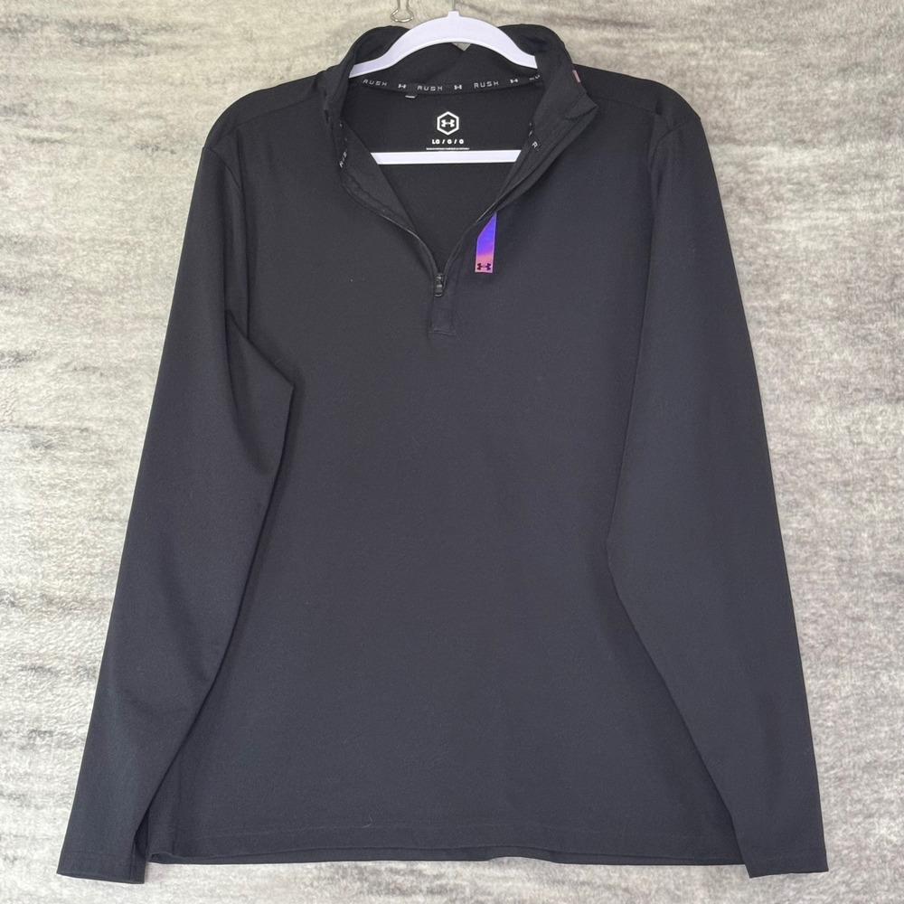Under Armour Rush Celliant 1/4 Zip Pullover Black Mens Large 1361803 Reflective